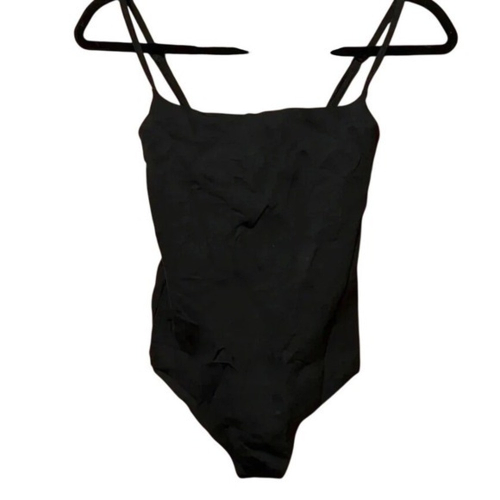 Black Square Neck Tank Bodysuit Snap Closure Adjustable Straps Dance Night out - Picture 2 of 10